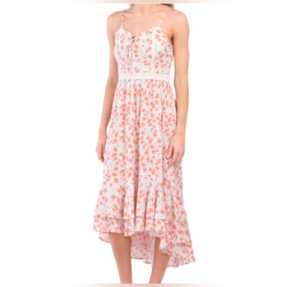 Japna High Low Dress with Orange Floral Pattern - Picture 1 of 7